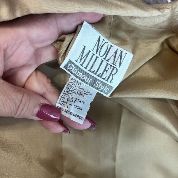Nolan Miller Silk Jacket Retro Size Large Tan Vintage Floral Embroidered Runway - Picture 3 of 9